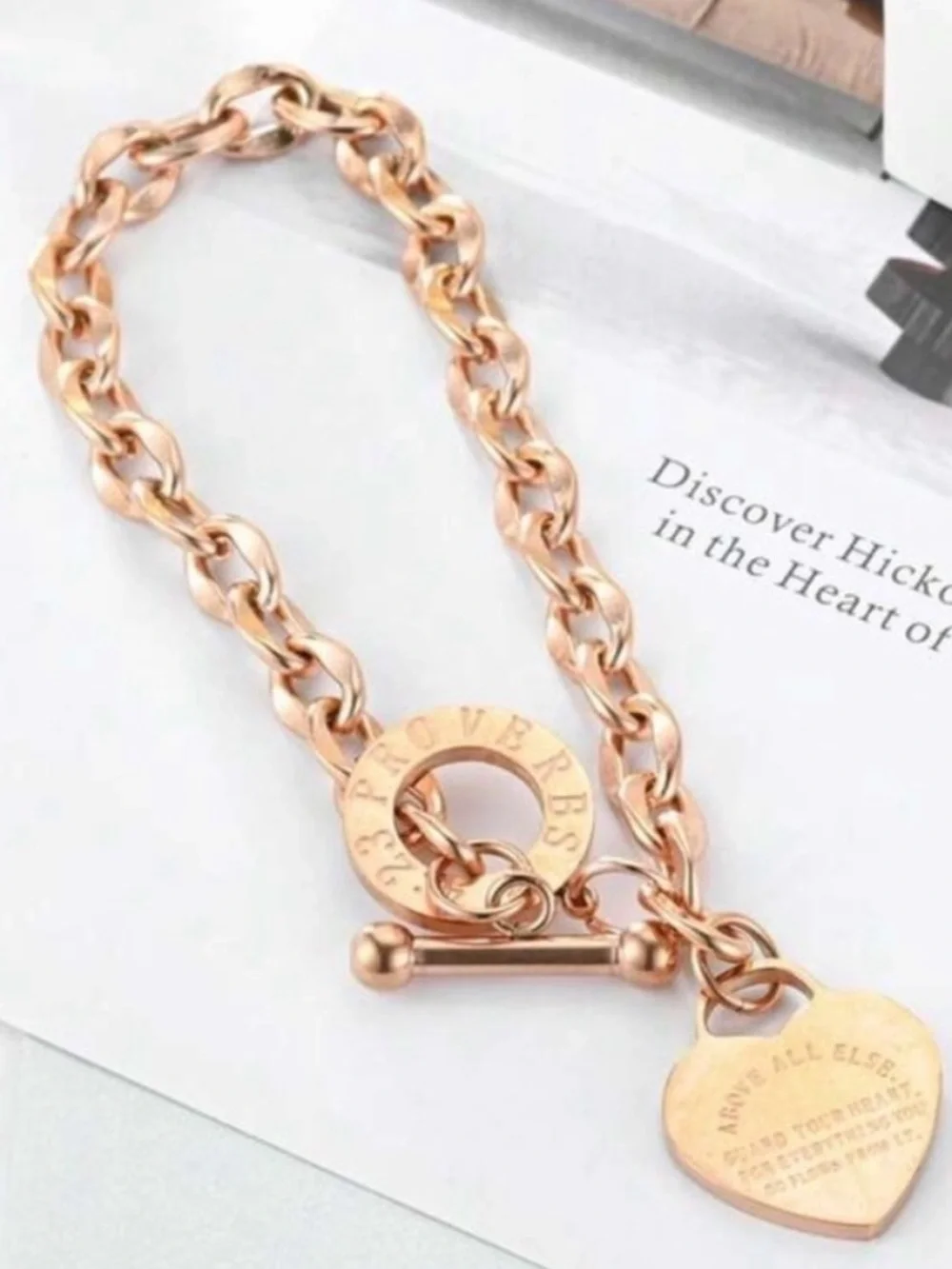 Gold Heart Toggle Chain Bracelet
